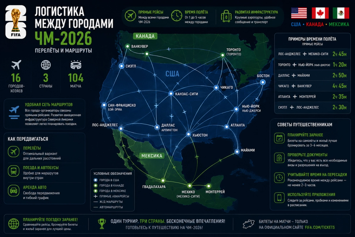 Логистика между городами ЧМ-2026: перелёты и маршруты