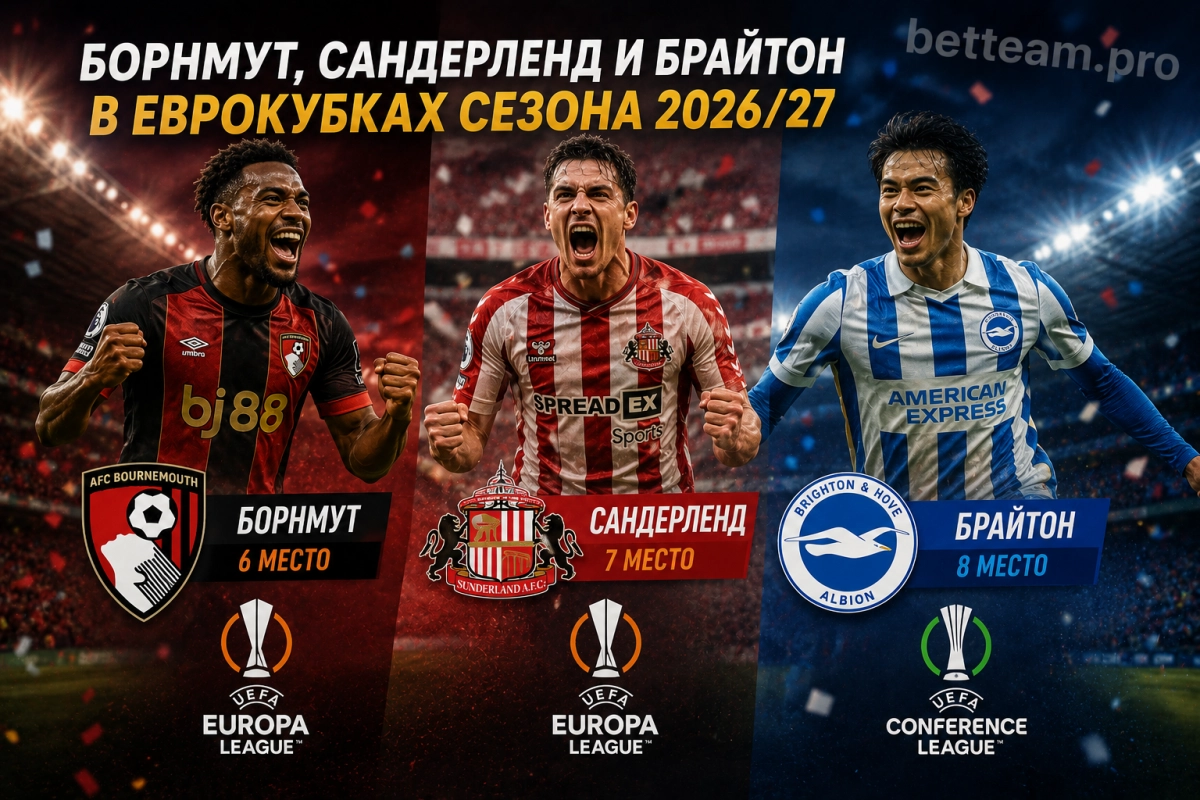 Борнмут Сандерленд и Брайтон в еврокубках сезона 2026/27