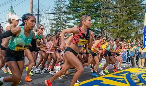Boston Marathon women elite field Boylston finish