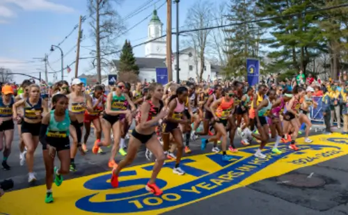 Boston Marathon early downhill miles pacing strategy