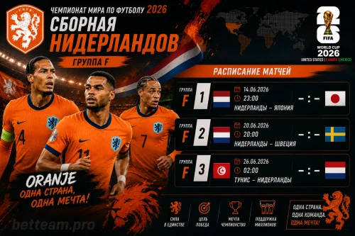 Расписание матчей сборной Нидерландов на ЧМ-2026 группа F