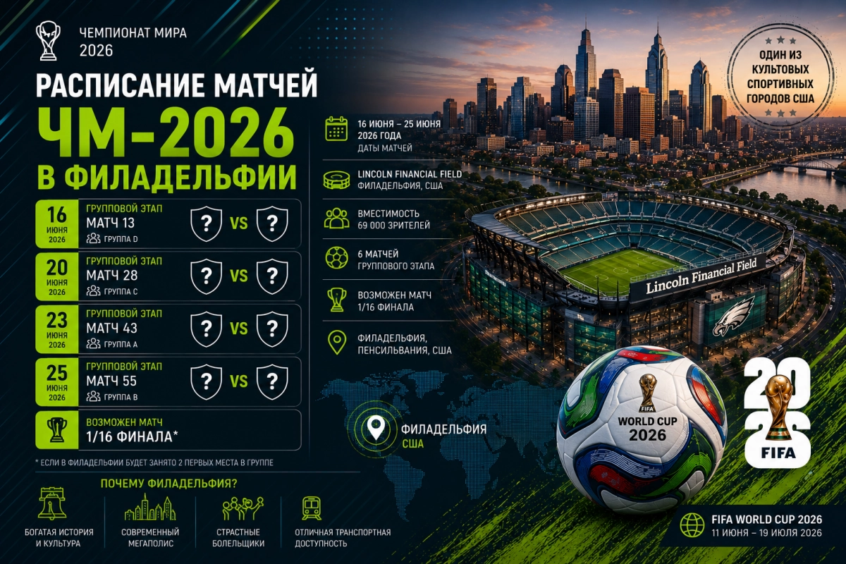 Расписание матчей ЧМ-2026 в Филадельфии