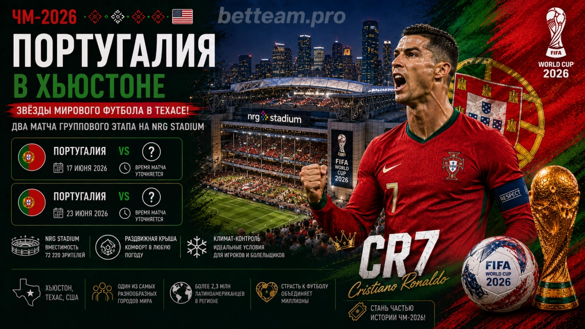 Португалия и Роналду на ЧМ-2026 в Хьюстоне &mdash; два матча на NRG Stadium