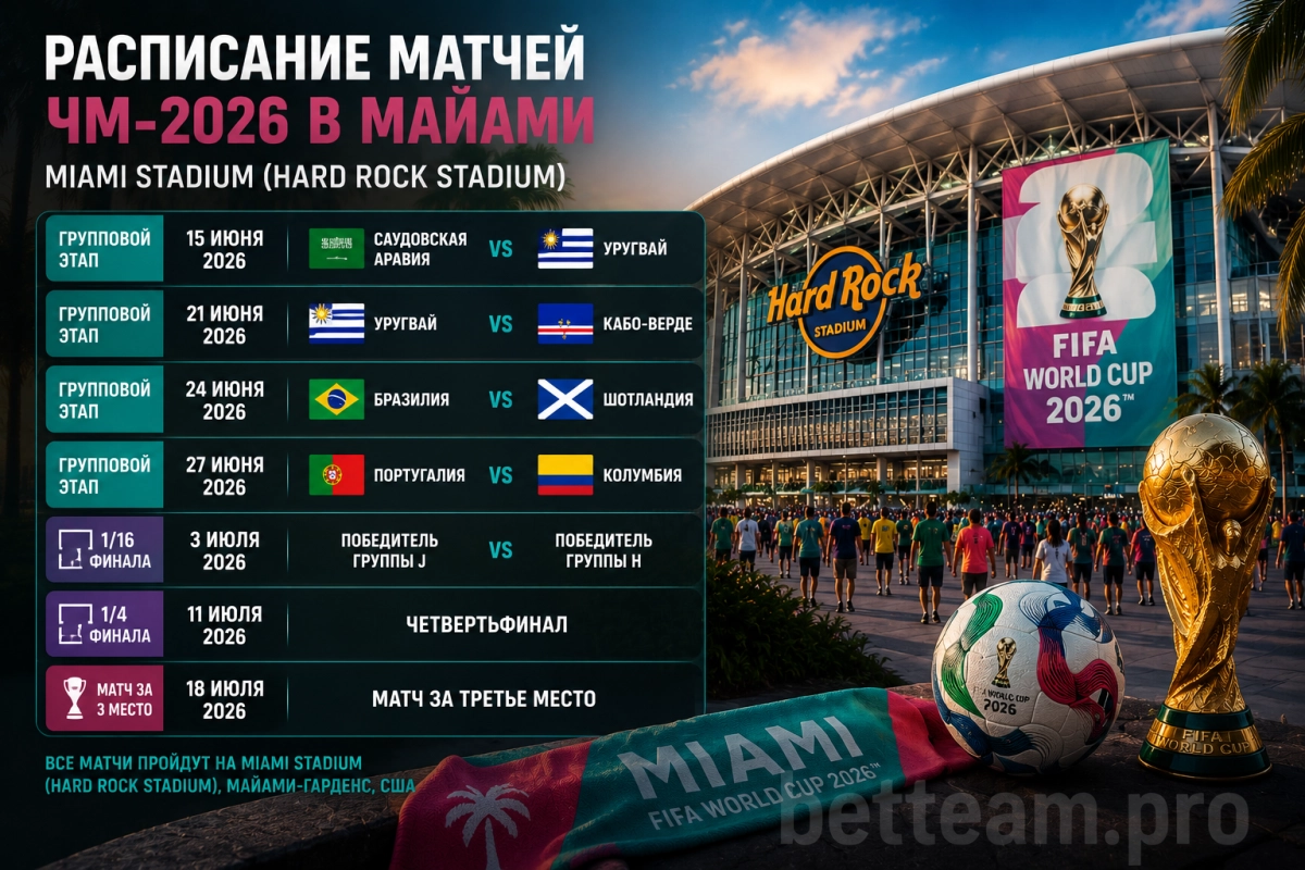Расписание матчей ЧМ-2026 в Майами на Miami Stadium