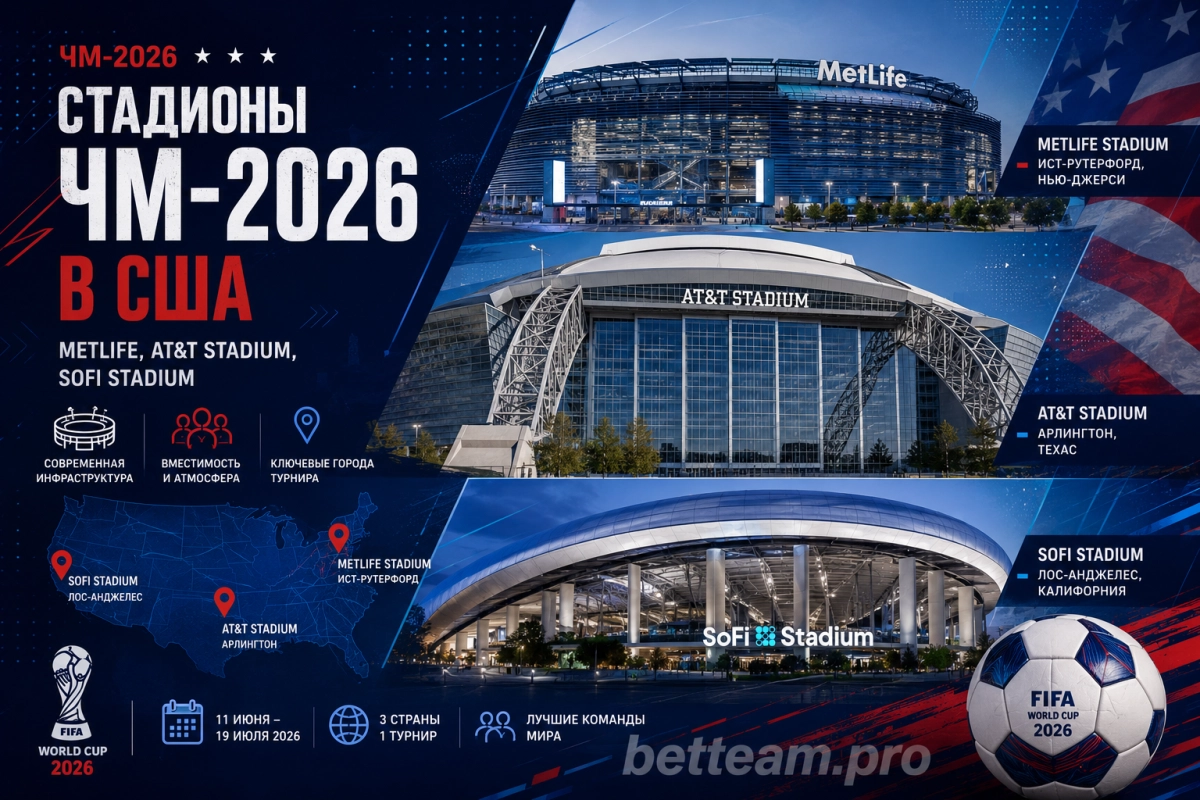 Стадионы ЧМ-2026 в США &mdash; MetLife, AT&T Stadium, SoFi Stadium