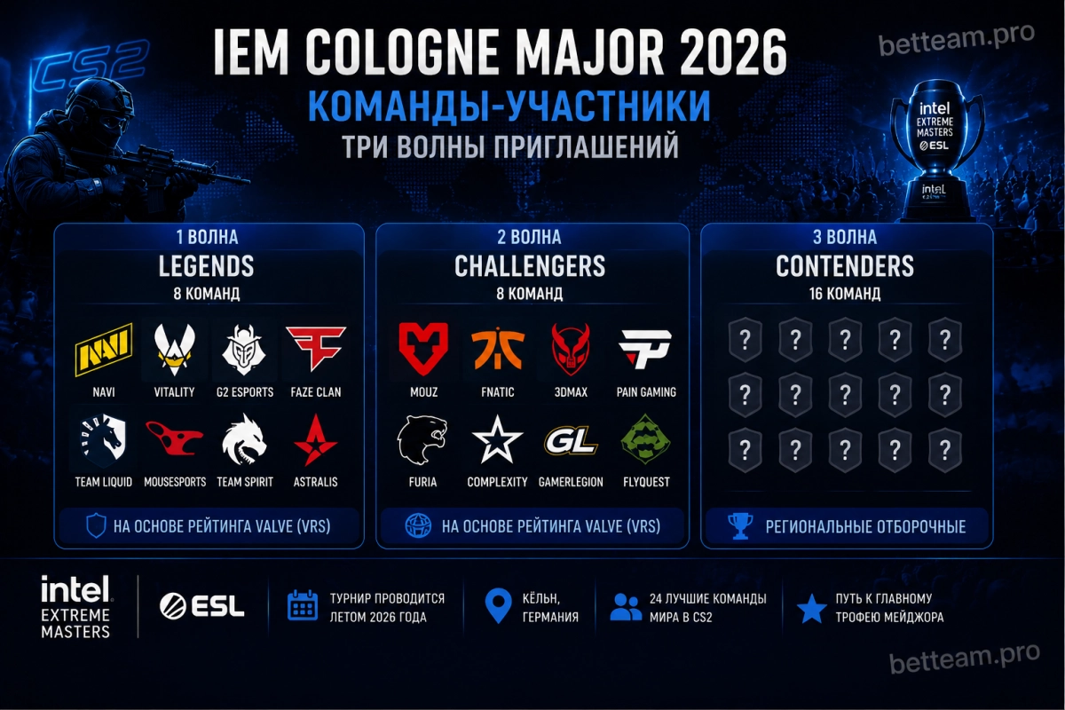 Команды-участники IEM Cologne Major 2026 &mdash; три волны приглашений