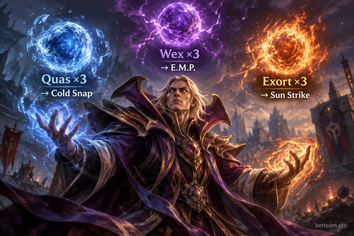 Quas, Wex и Exort: заклинания Invoker