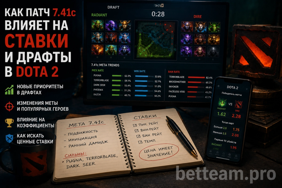 Как патч 7.41c влияет на ставки и драфты в Dota 2