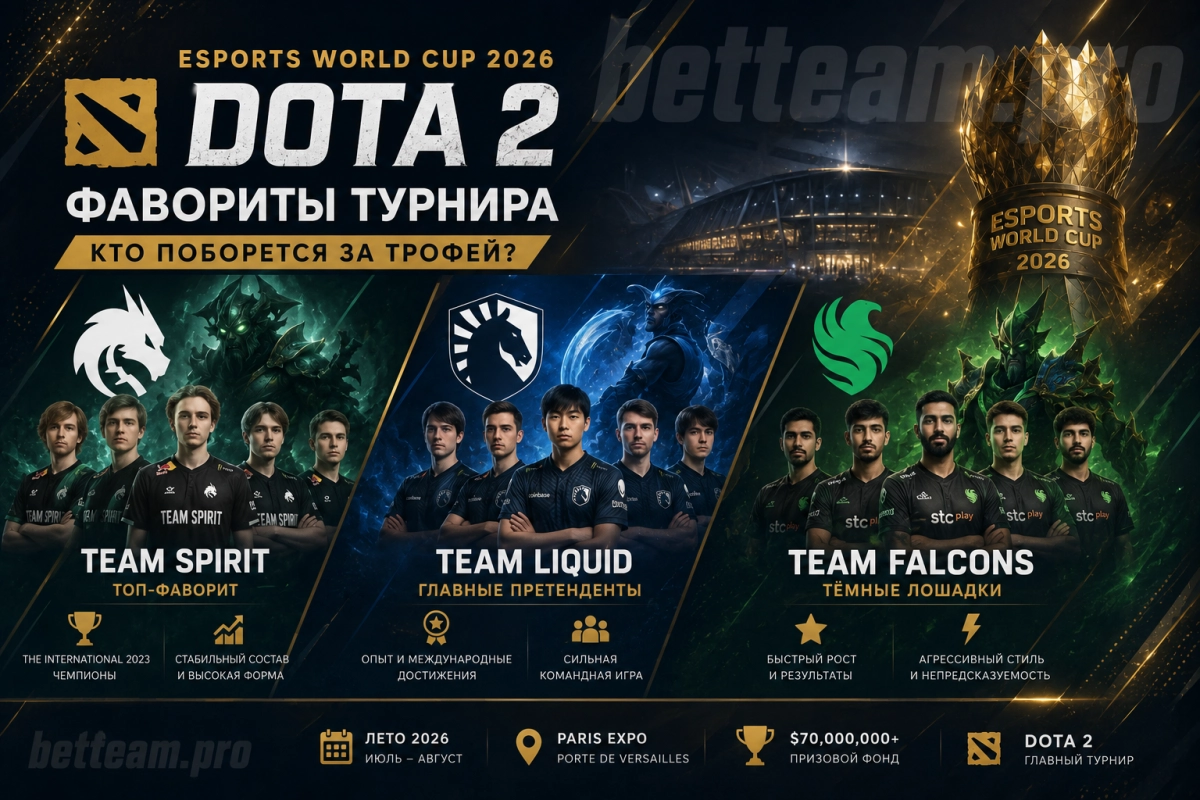 Фавориты Esports World Cup 2026 по Dota 2 &mdash; Team Spirit, Team Liquid, Team Falcons