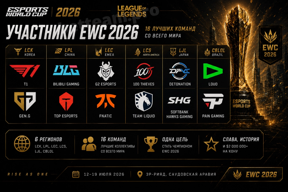 Участники EWC 2026 League of Legends &mdash; все 16 команд