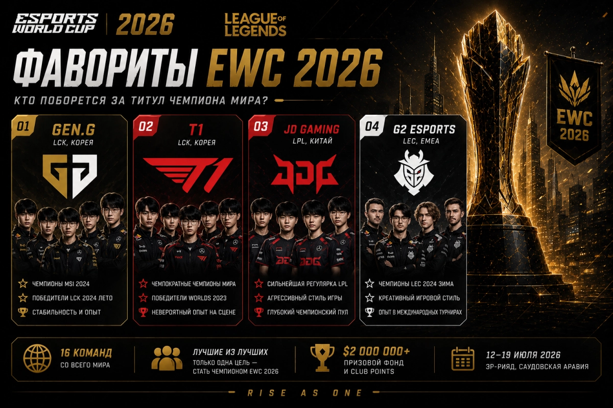 Фавориты EWC 2026 LoL &mdash; Gen.G, T1, JD Gaming, G2 Esports