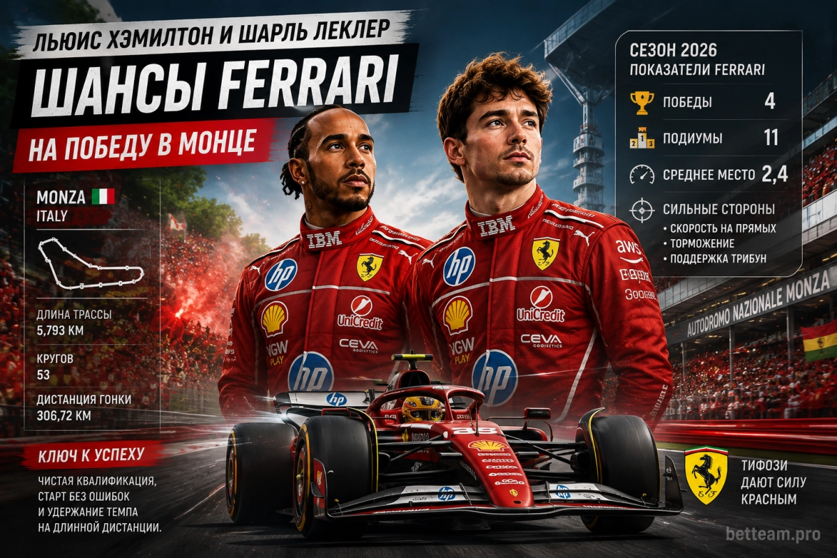 Льюис Хэмилтон и Шарль Леклер &mdash; шансы Ferrari на победу в Монце