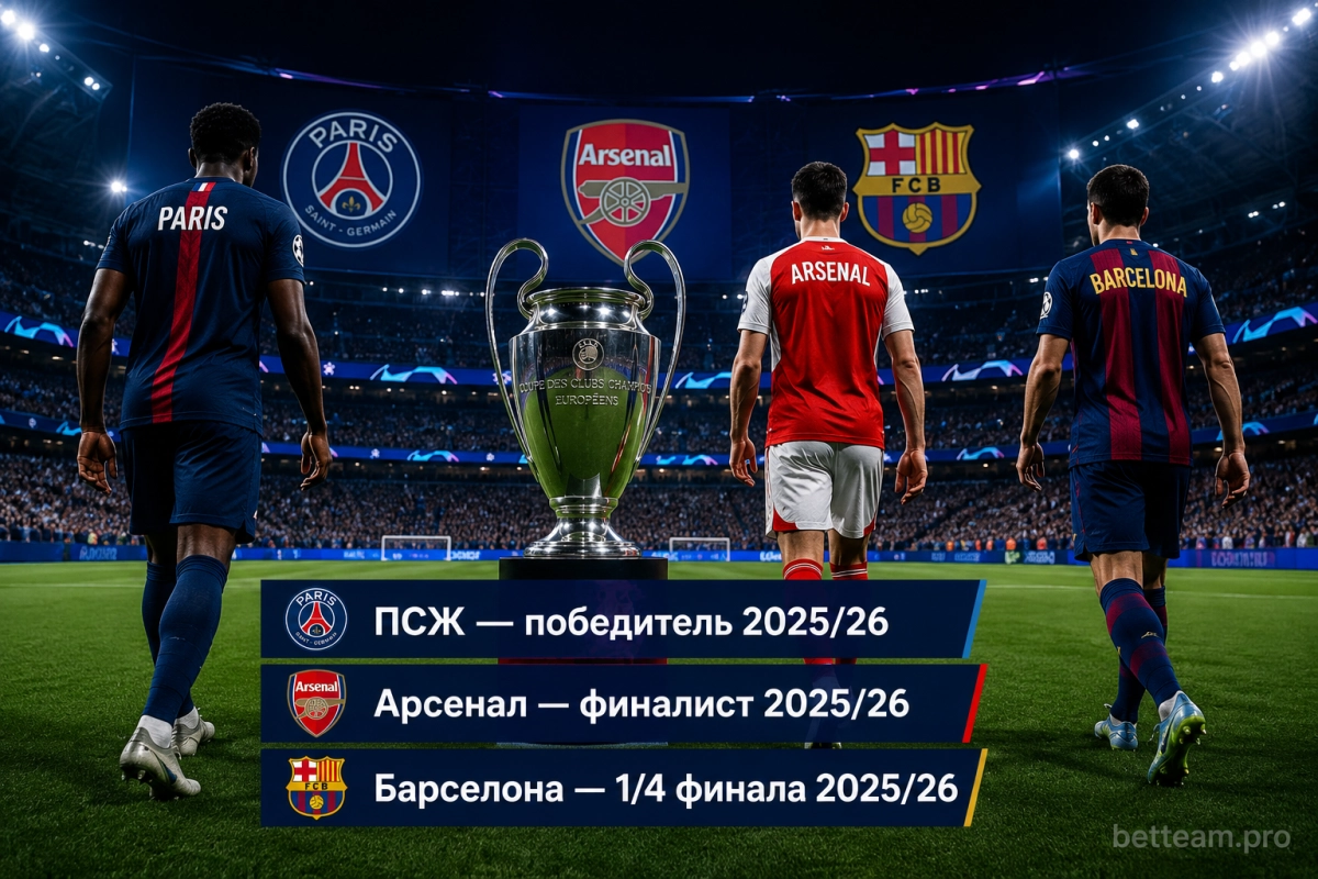 ПСЖ, Арсенал и Барселона &mdash; главные фавориты Лиги чемпионов 2026/27