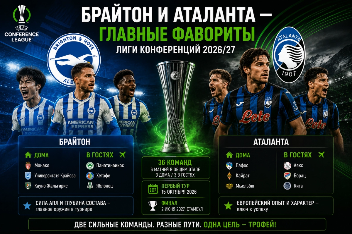 Брайтон и Аталанта &mdash; главные фавориты Лиги конференций 2026/27