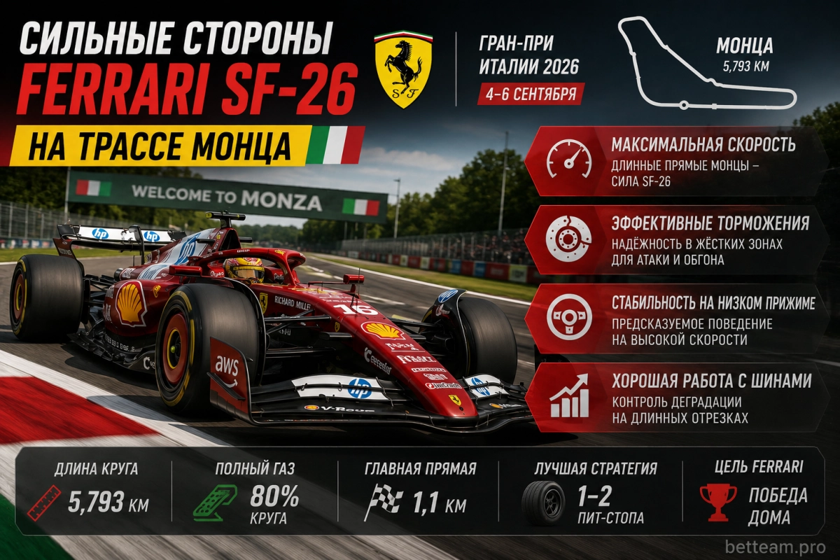 Сильные стороны Ferrari SF-26 на трассе Монца