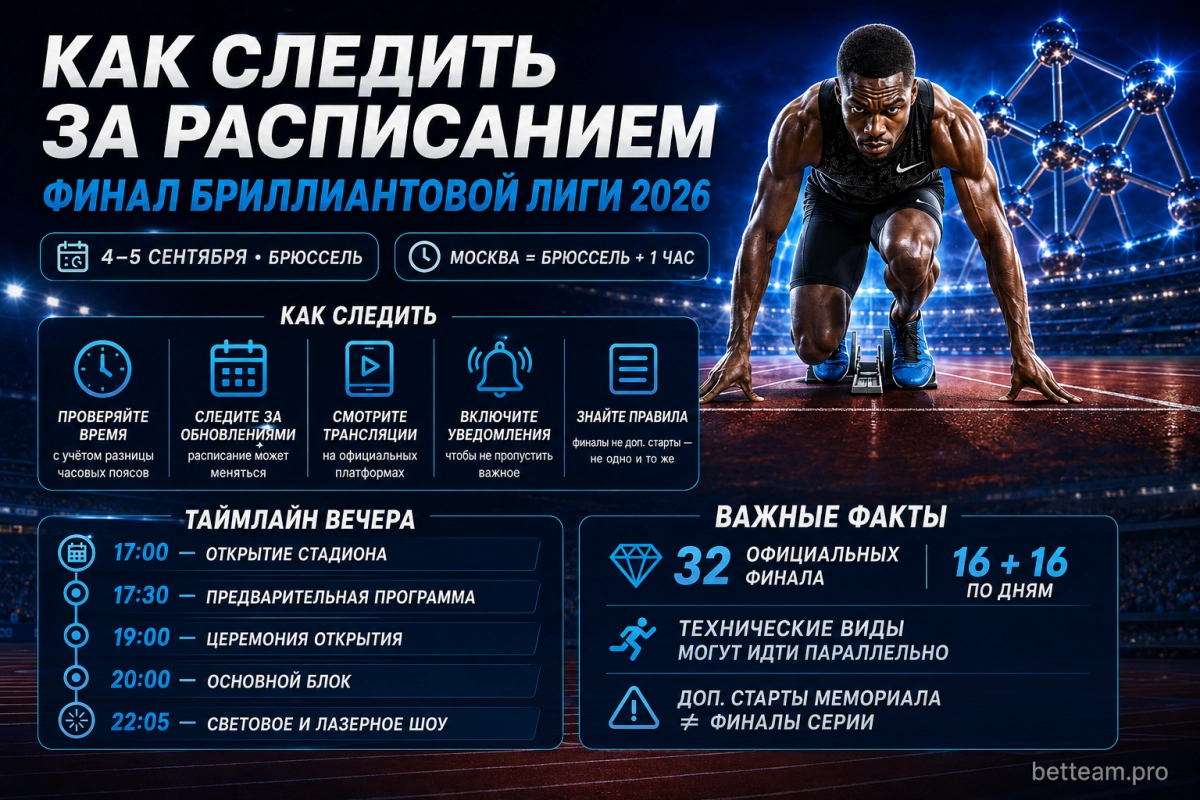 Как следить за расписанием финала Бриллиантовой лиги 2026