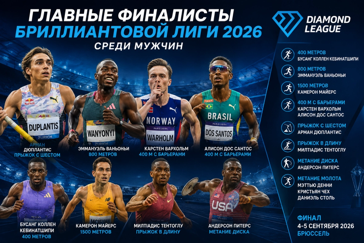 Главные финалисты Бриллиантовой лиги 2026 среди мужчин