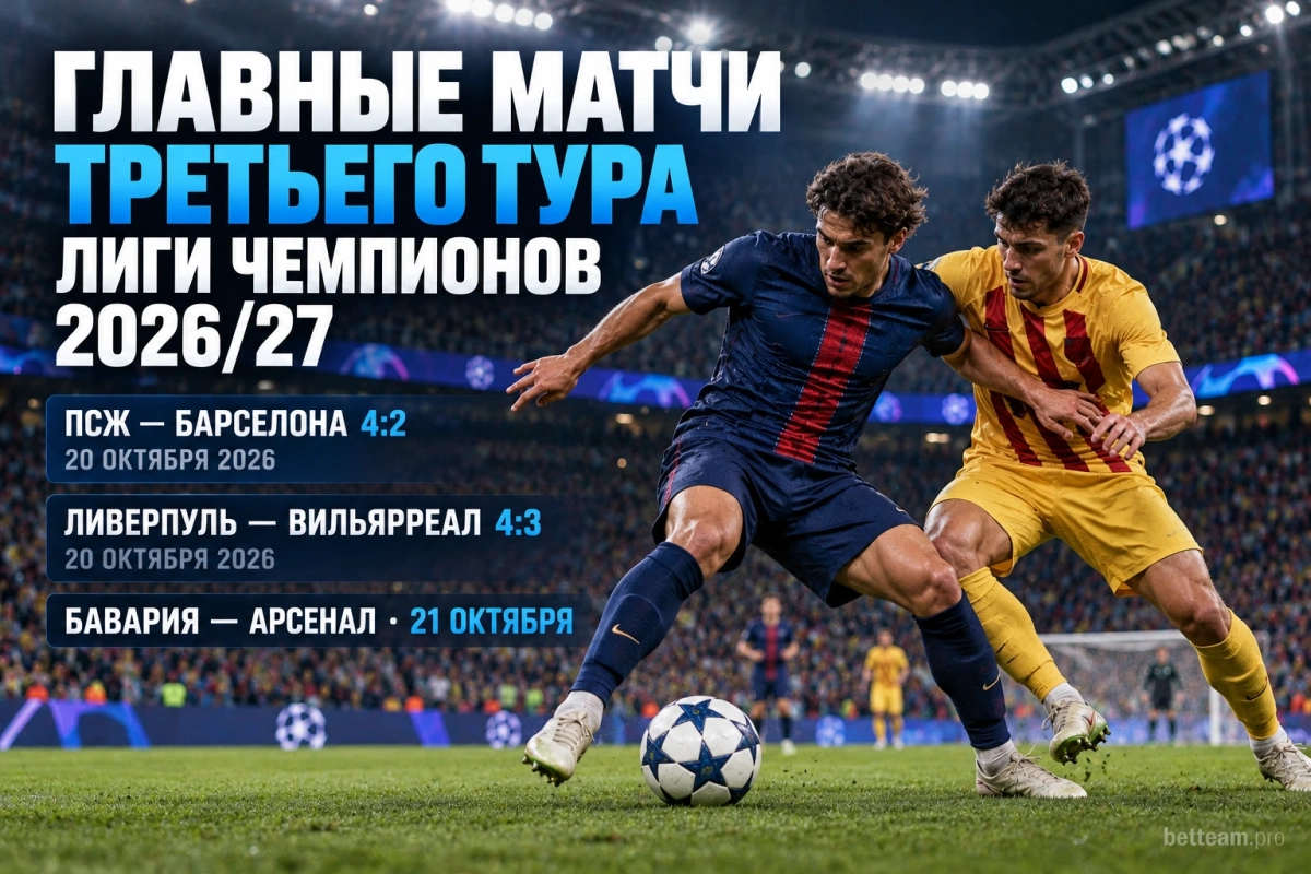 Главные матчи третьего тура Лиги чемпионов 2026/27