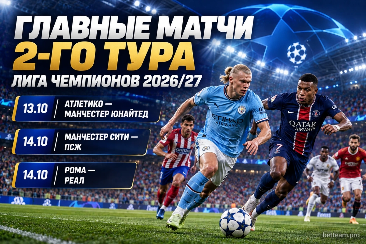 Главные матчи второго тура Лиги чемпионов 2026/27