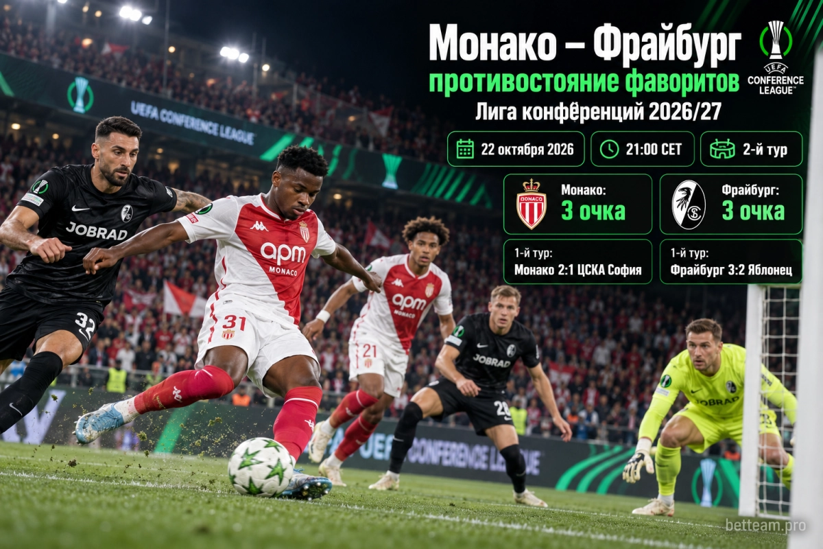 Монако &mdash; Фрайбург: противостояние фаворитов Лиги конференций 2026/27