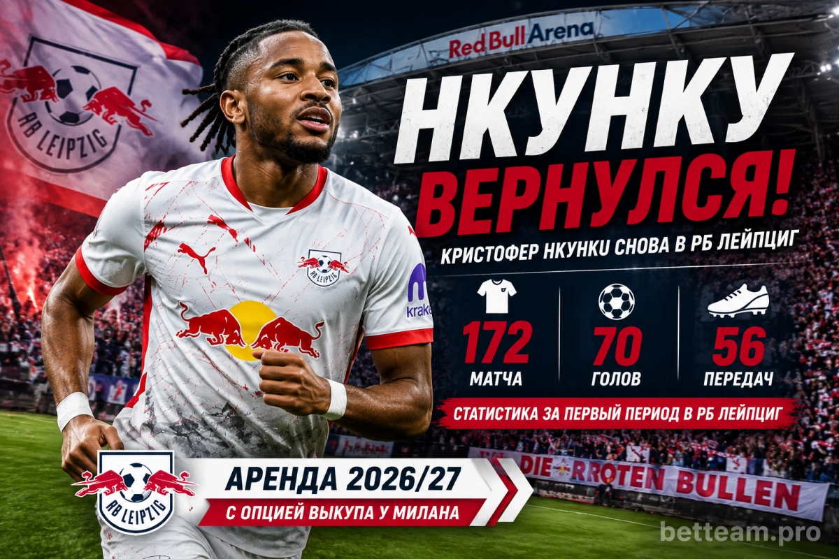 Кристофер Нкунку вернулся в РБ Лейпциг летом 2026 года