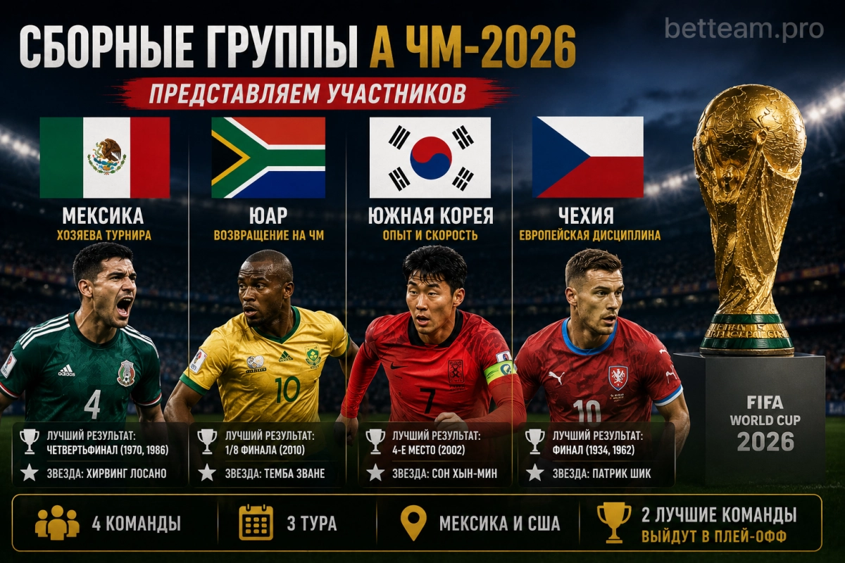 Сборные группы A ЧМ-2026 &mdash; Мексика, ЮАР, Южная Корея, Чехия