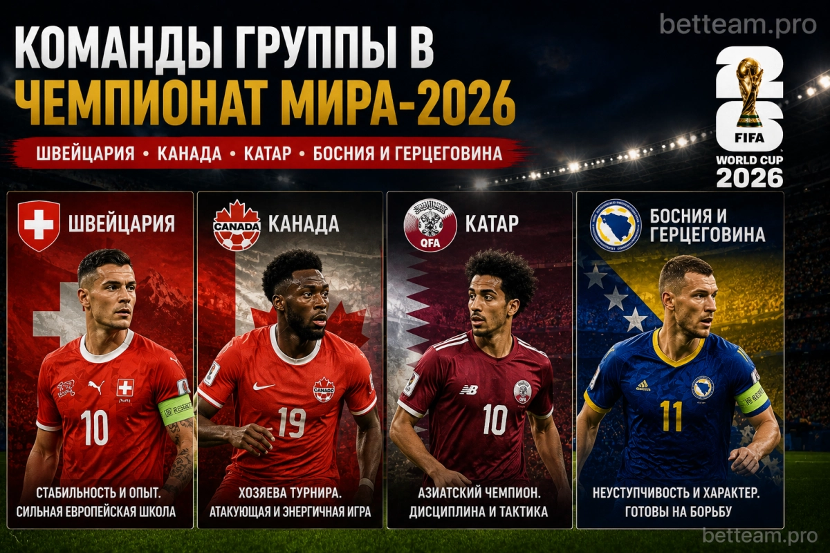 Команды группы B ЧМ-2026 &mdash; Швейцария, Канада, Катар, Босния и Герцеговина