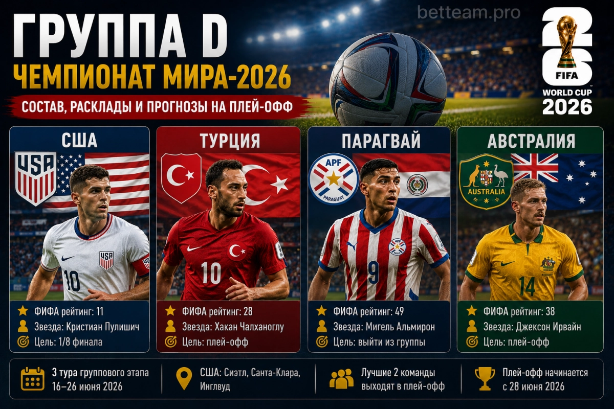 Команды группы D ЧМ-2026 &mdash; США, Турция, Парагвай, Австралия