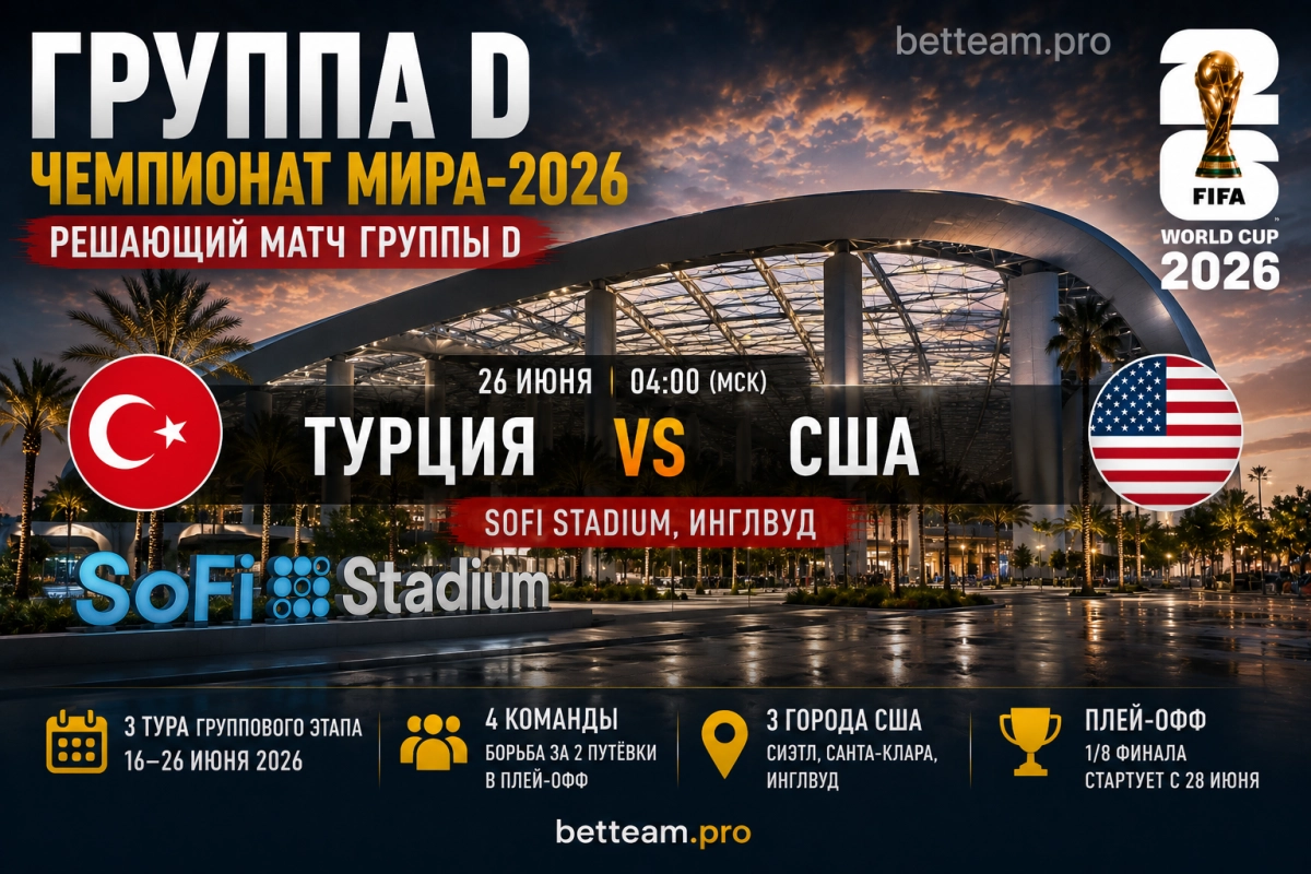 SoFi Stadium Инглвуд &mdash; решающий матч группы D ЧМ-2026, Турция &mdash; США 26 июня