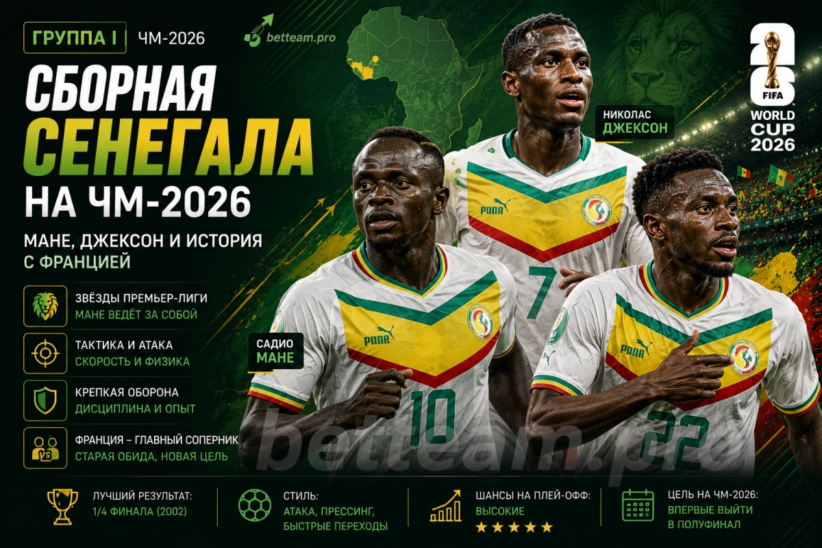 Сборная Сенегала на ЧМ-2026: Мане, Джексон и история с Францией