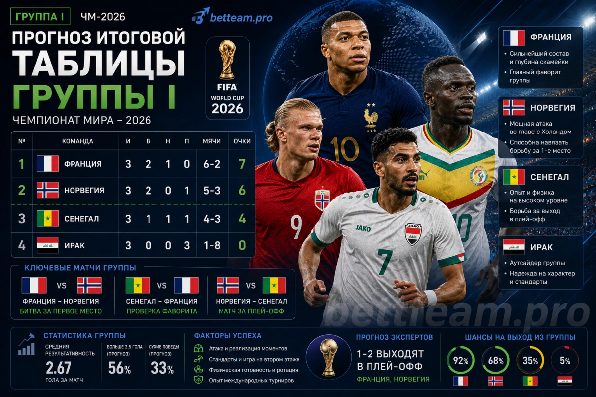 Прогноз итоговой таблицы группы I ЧМ-2026
