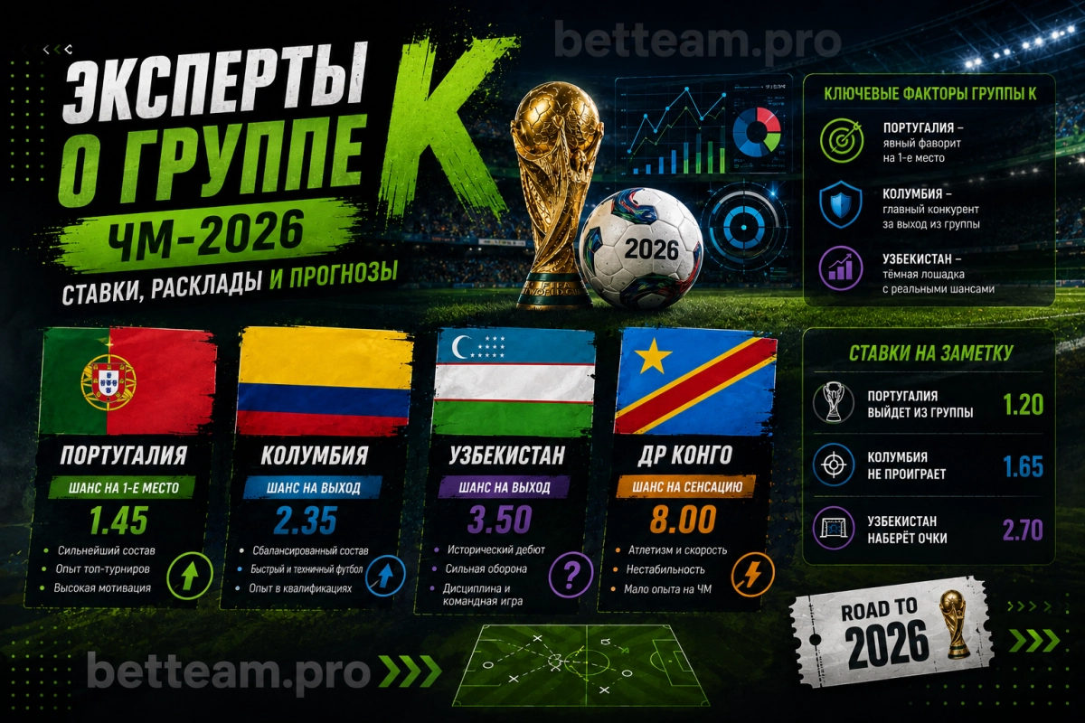 Эксперты о группе K ЧМ-2026: ставки на Португалию, Колумбию, Узбекистан
