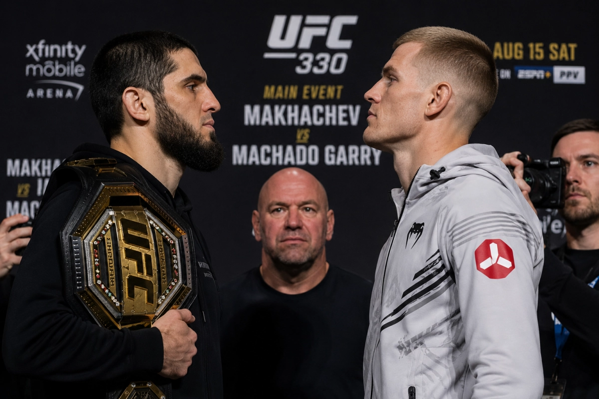 Ислам Махачев и Иэн Мачадо Гэрри перед титульным боем UFC 330