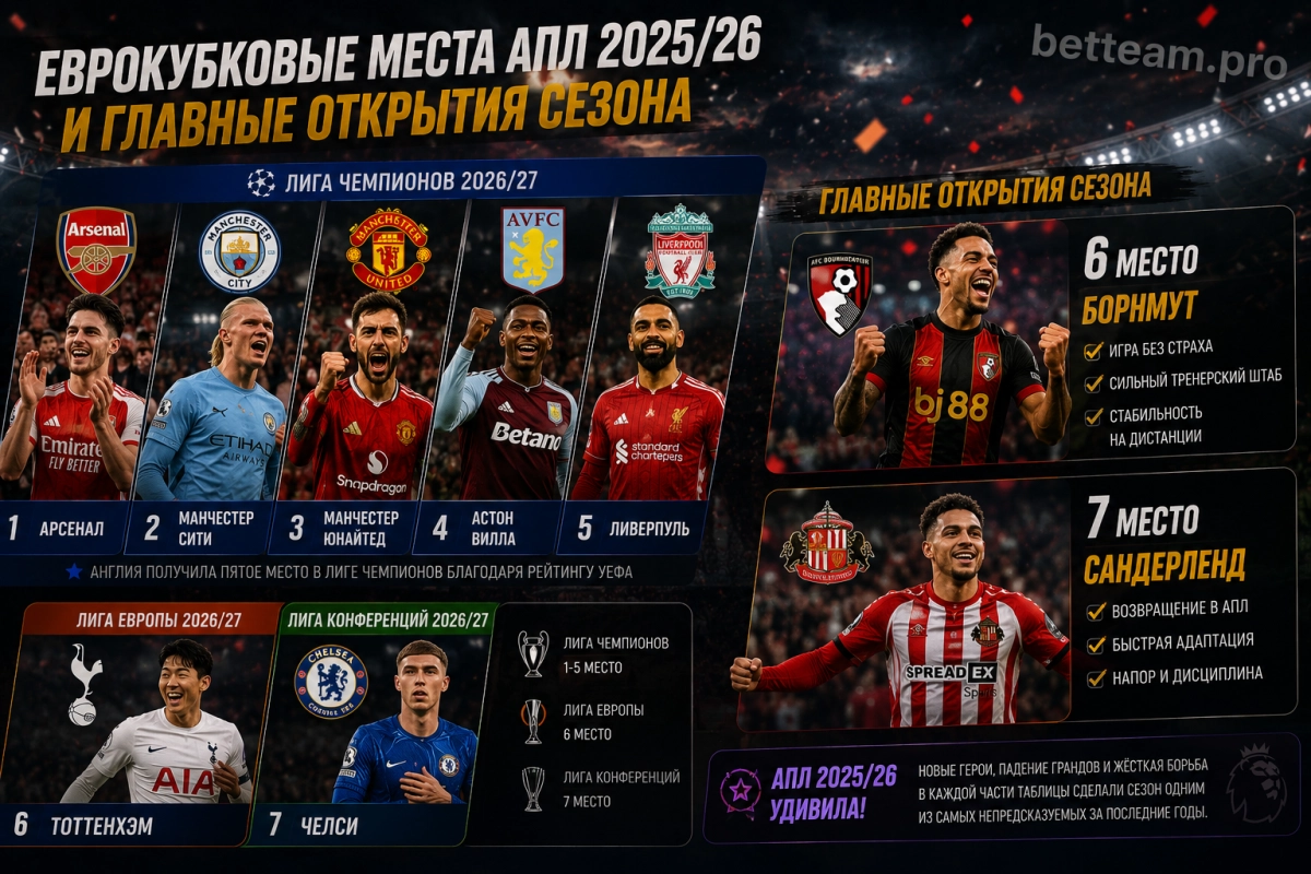 Еврокубковые места АПЛ 2025/26 и главные открытия сезона