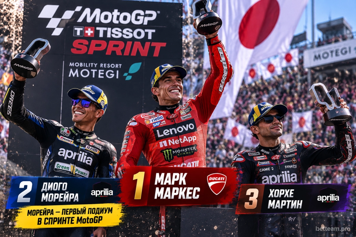 Подиум спринта MotoGP в Японии: Маркес, Морейра и Мартин