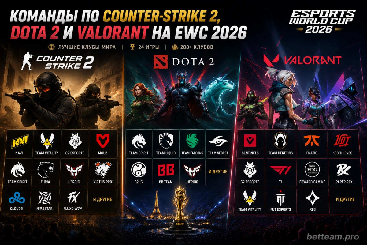 Команды по Counter-Strike 2, Dota 2 и VALORANT на EWC 2026