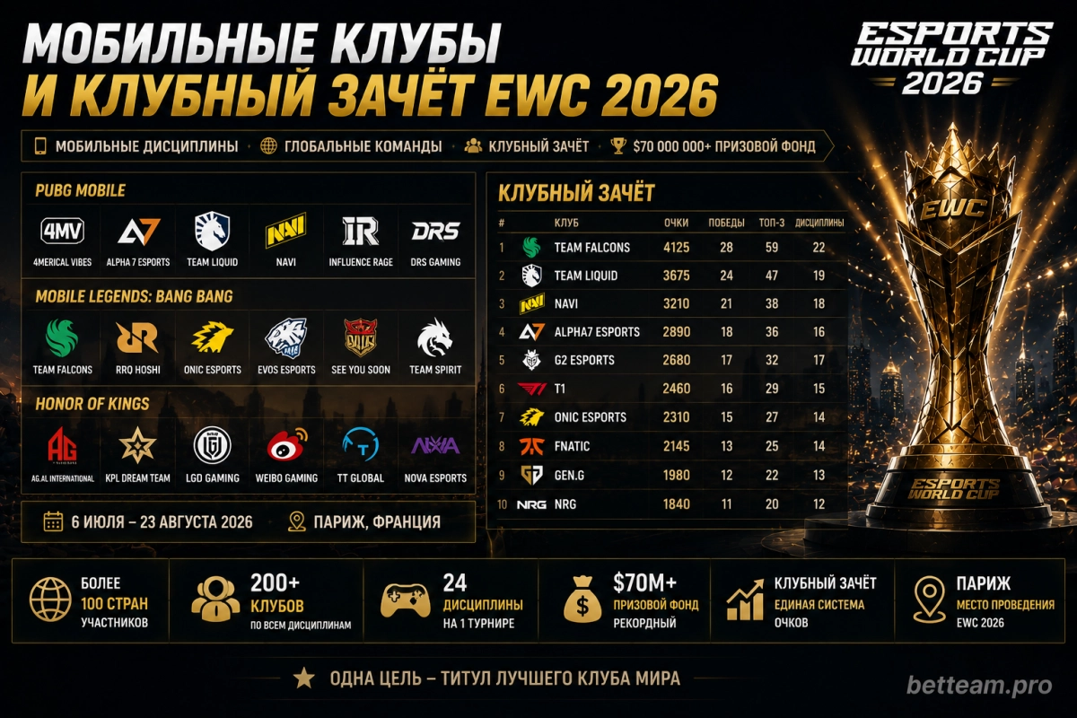 Мобильные клубы и клубный зачёт Esports World Cup 2026