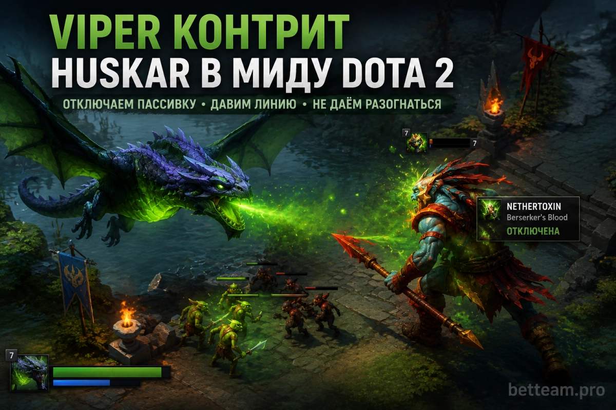 Viper контрит Huskar в миду Dota 2