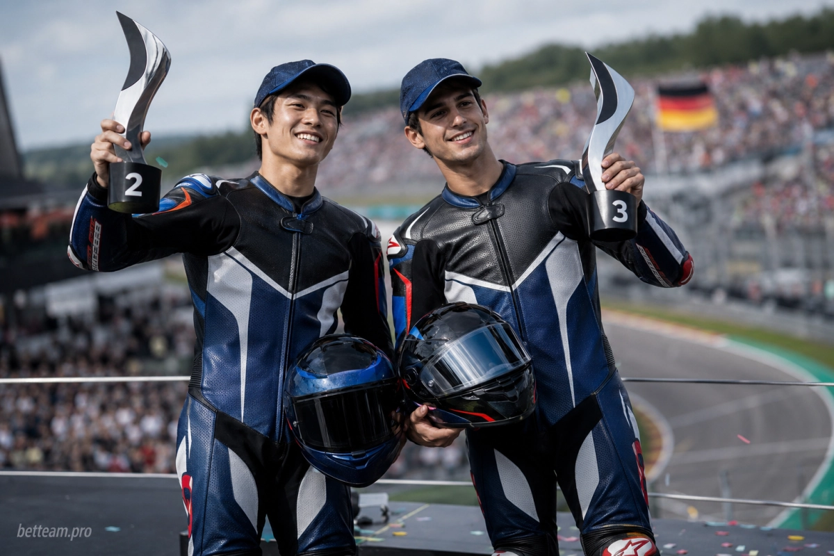 Ай Огура и Рауль Фернандес на подиуме Гран-при Германии MotoGP 2026