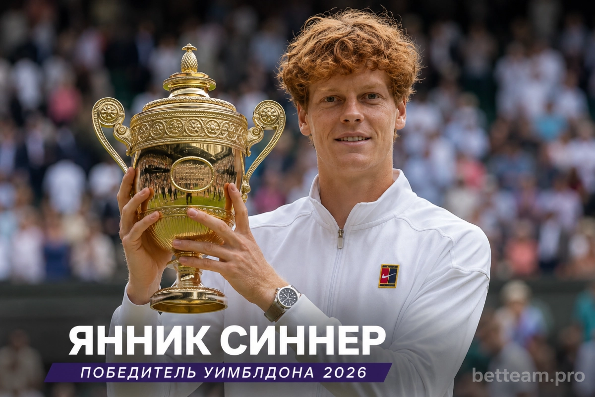 Янник Синнер с трофеем победителя Уимблдона 2026