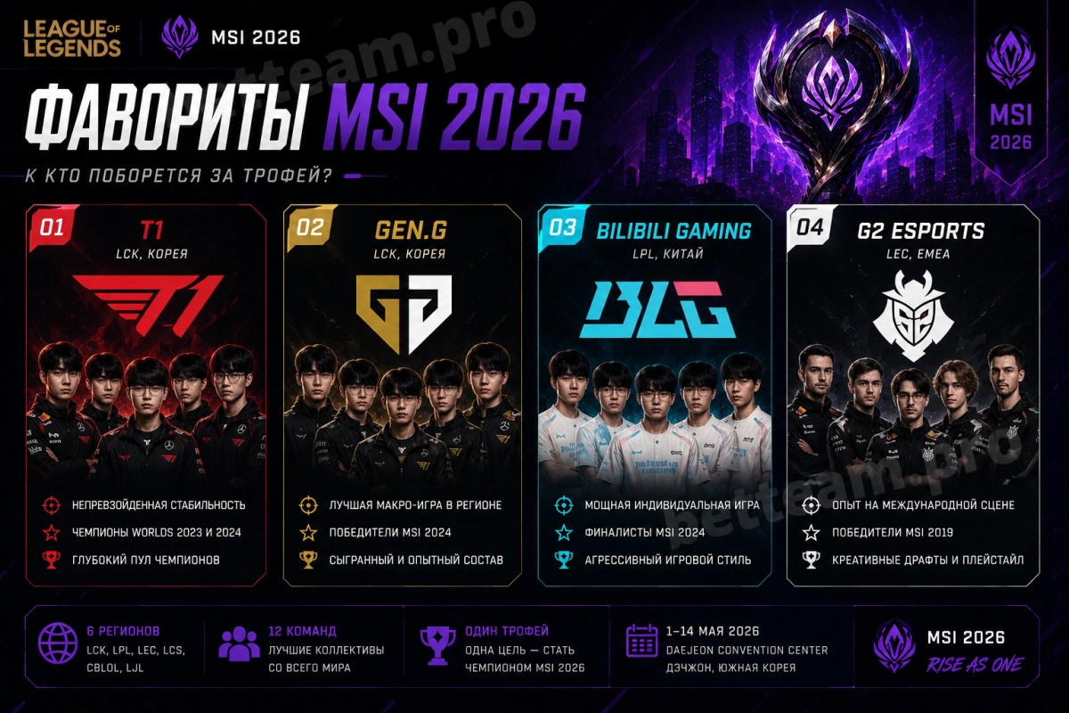 Фавориты MSI 2026 &mdash; T1, Gen.G, Bilibili Gaming, G2 Esports