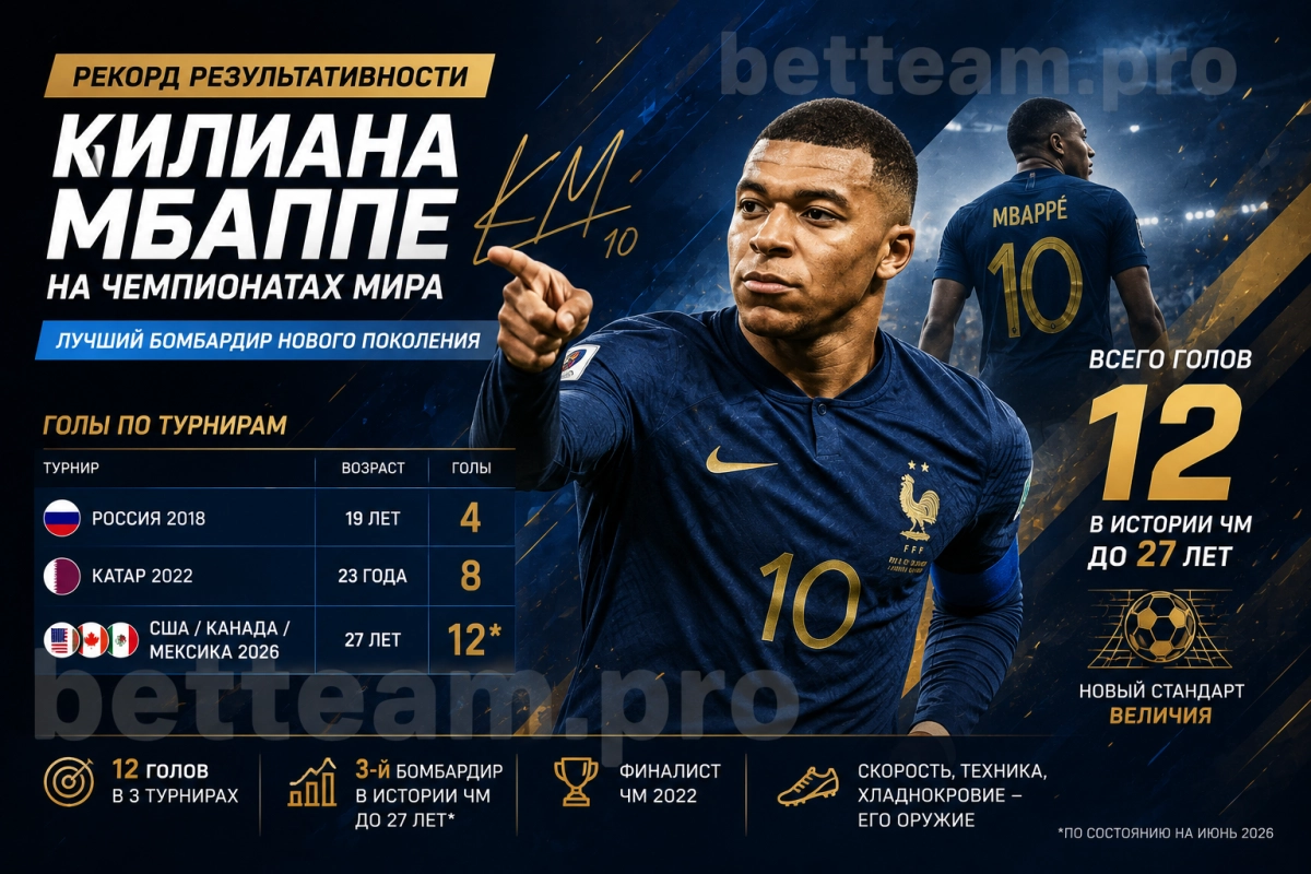 Рекорд результативности Килиана Мбаппе на чемпионатах мира