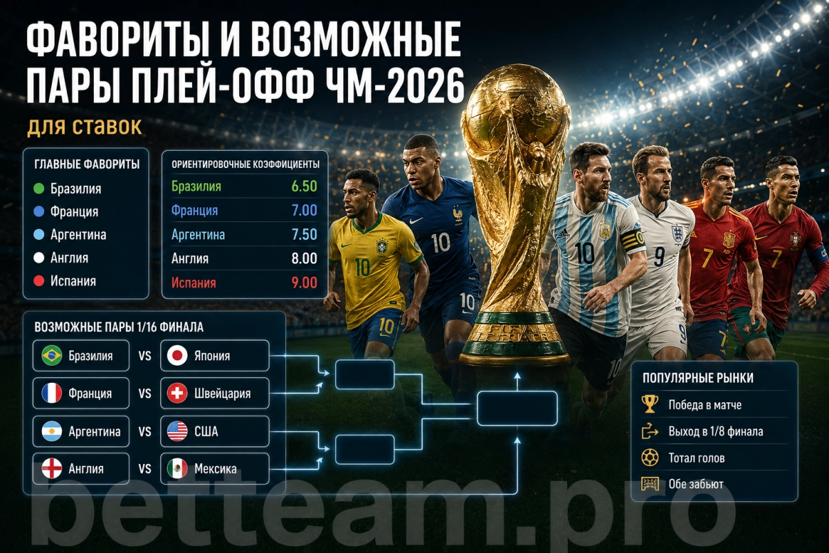 Фавориты и возможные пары плей-офф ЧМ-2026 для ставок