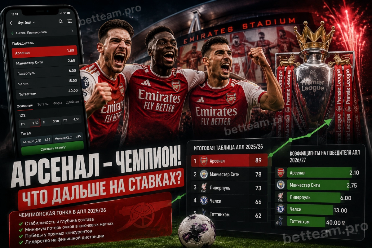 Ставки на Арсенал и чемпионскую гонку АПЛ после сезона 2025/26
