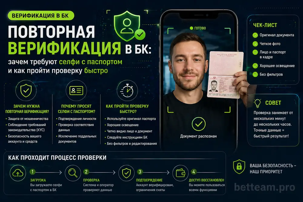 повторная верификация в БК селфи с паспортом