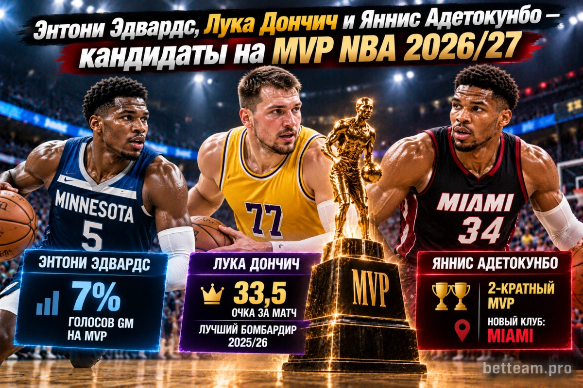 Энтони Эдвардс, Лука Дончич и Яннис Адетокунбо &mdash; кандидаты на MVP NBA 2026/27