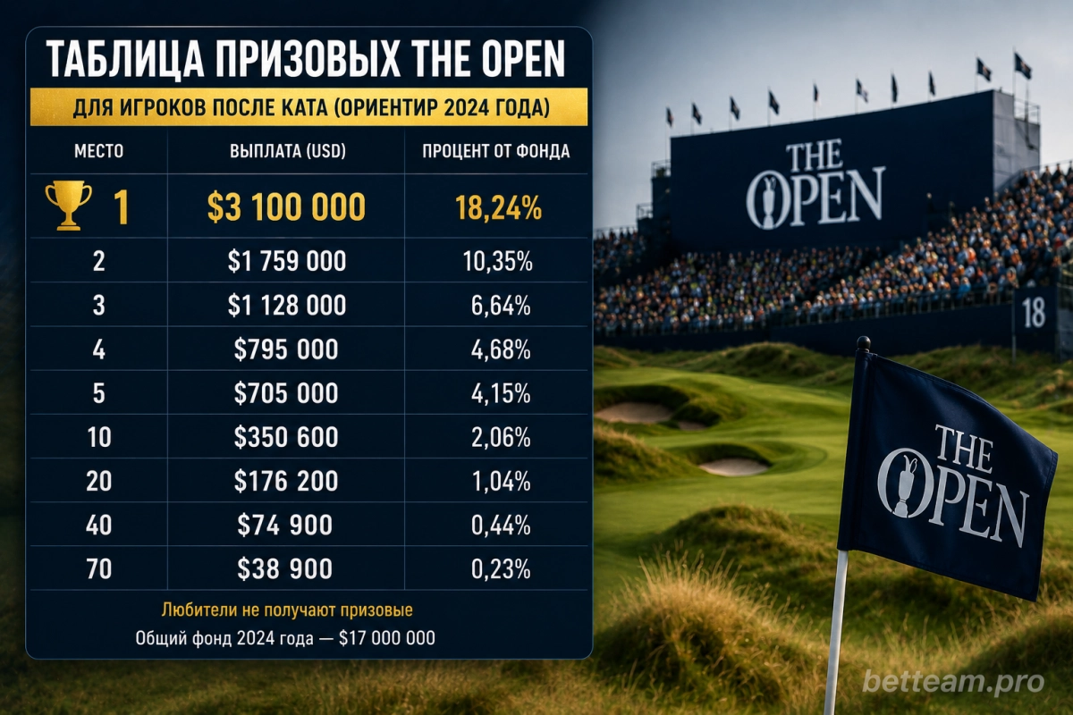 Таблица призовых The Open для игроков после ката