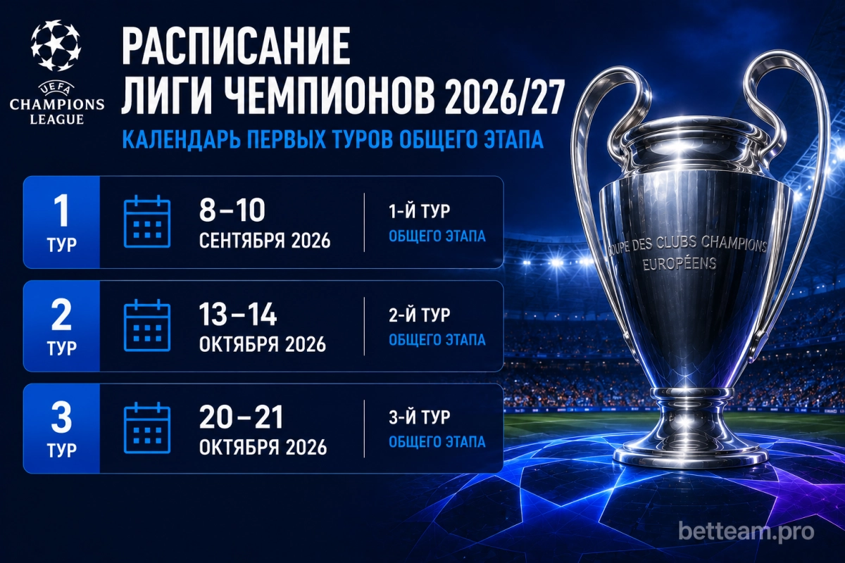 Календарь первых туров Лиги чемпионов 2026/27