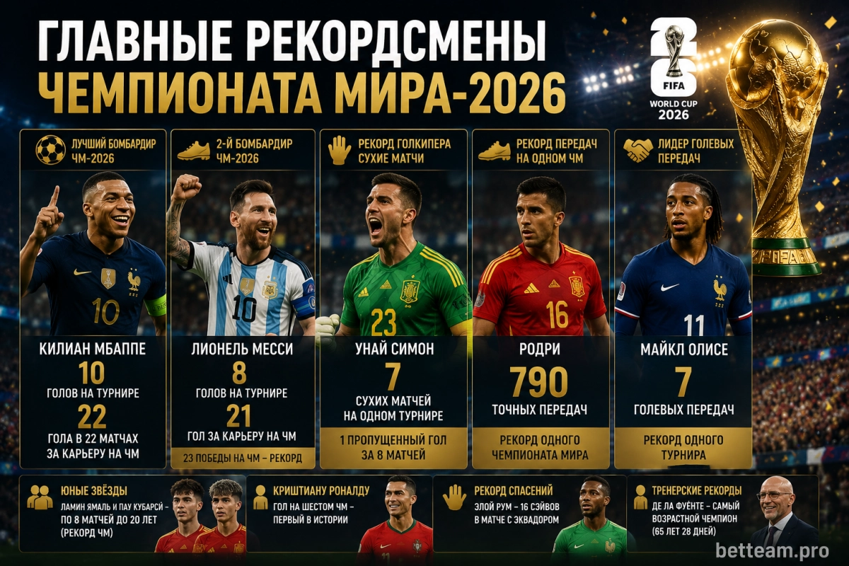 Главные рекордсмены чемпионата мира по футболу 2026