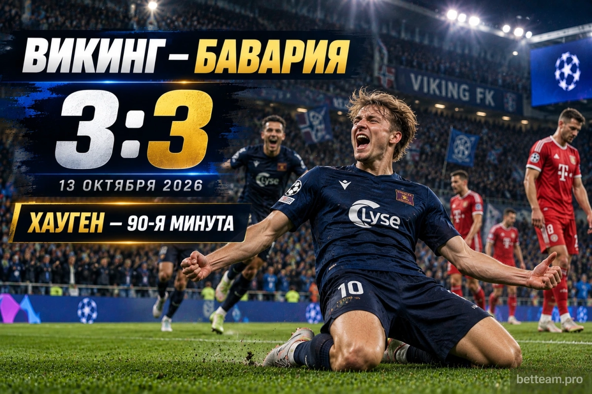 Викинг сыграл с Баварией 3:3 в Лиге чемпионов 2026/27